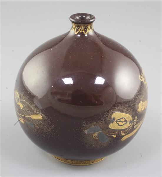 A Japanese Satsuma pottery globular vase, signed Kinkozan, Meiji period, height 11.4cm